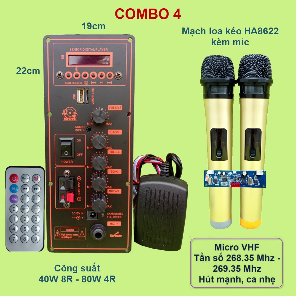 [Mã 155ELSALE giảm 7% đơn 300K] Mạch loa kéo kèm micro mạch loa kéo kèm mic HA8622 cam đỏ