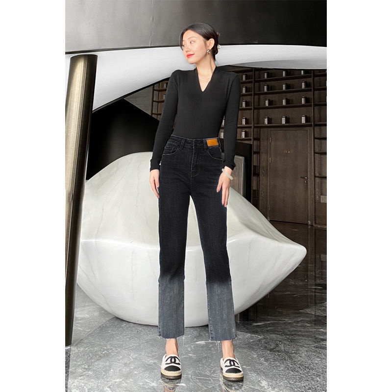 ☑☸♦Quần Jeans Nữ Dài Lưng Cao Ống Đứng Thời Trang Hàn Mới