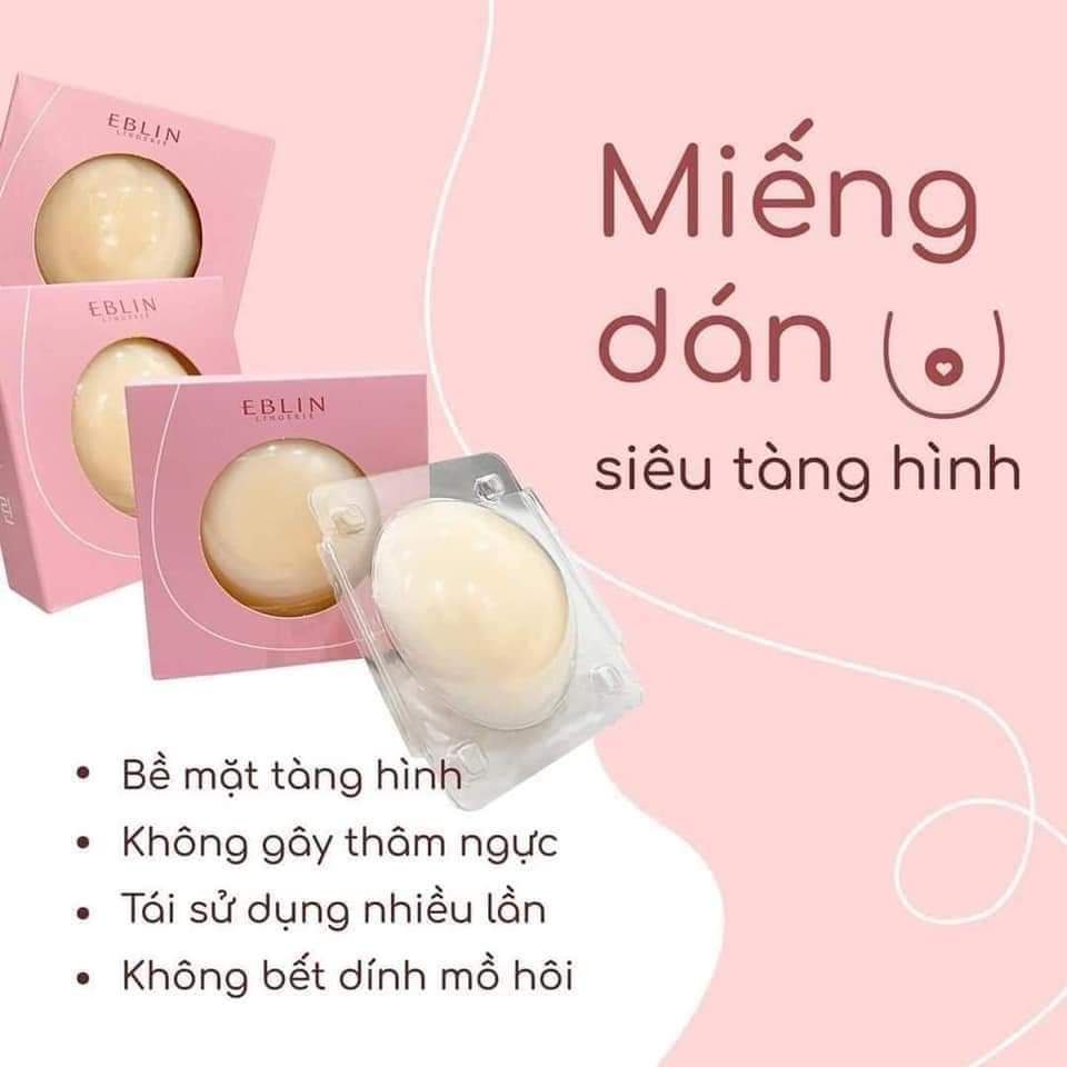 Miếng dán ngực silicon nhiệt tự thân EBLIN Hàn Quốc (3 cặp) dán ti siêu mỏng ôm khít,không keo,không bám bụi