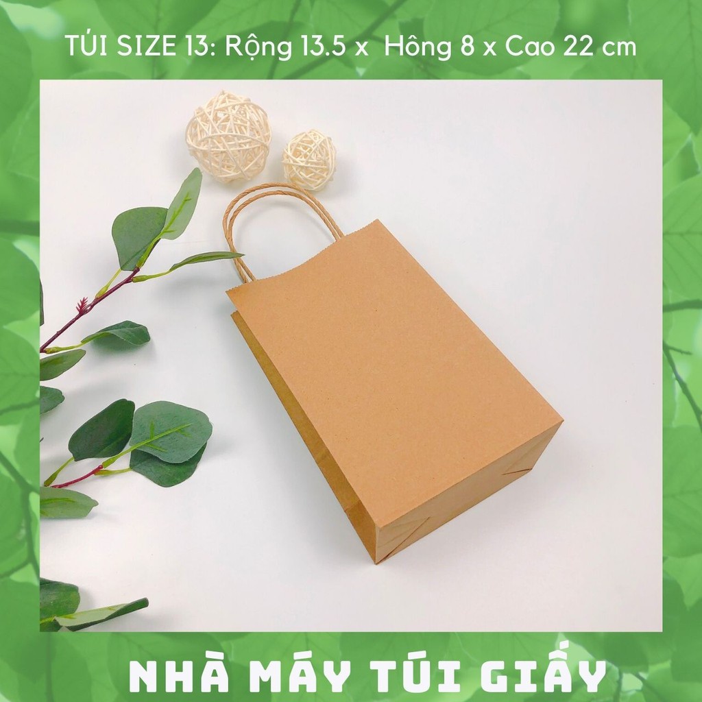 100 Chiếc Túi giấy nâu đựng quà Size 13 :13.5x8x22 cm có quai  ẢNH THẬT VÀ VIDEO