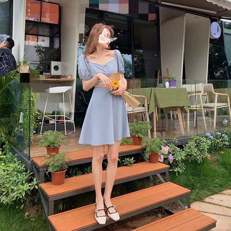 Đầm Midi Mỏng Ôm Eo Phong Cách Pháp Mùa Hè Hàng Mới Cho Nữ