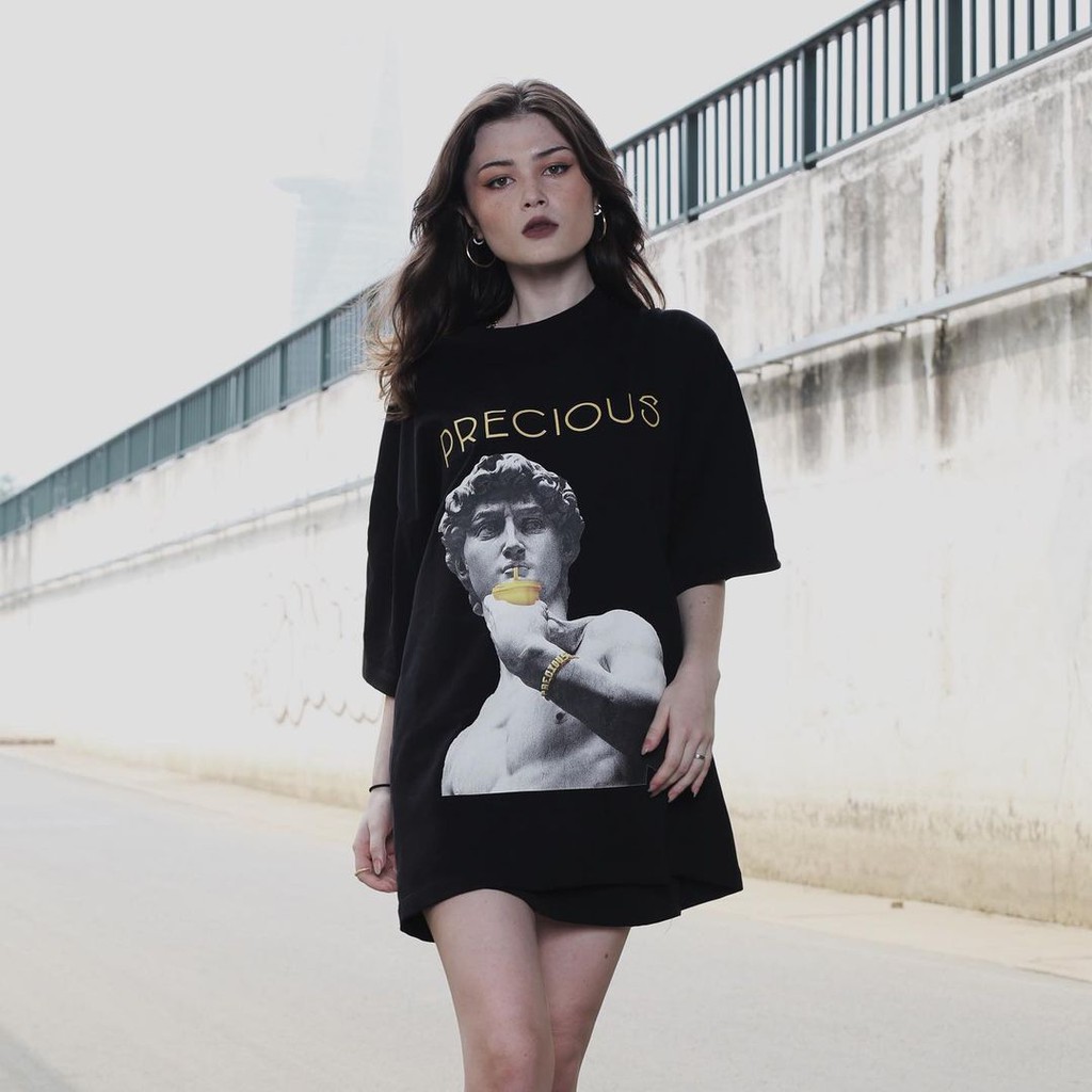 Áo thun nữ BLACKDOKI-Precious , áo phông unisex form rộng tay lỡ chất cotton cao cấp cá tính , M10