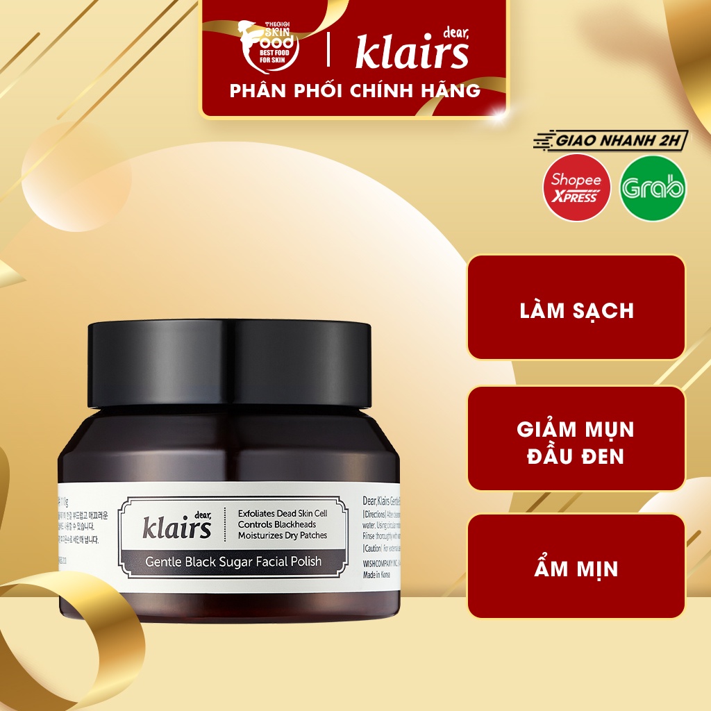 Tẩy Tế Bào Chết Hỗ Trợ Giảm Mụn Đầu Đen, Giúp Da Mềm Mịn Với Đường Đen Klairs Gentle Black Sugar Facial Polish 110g
