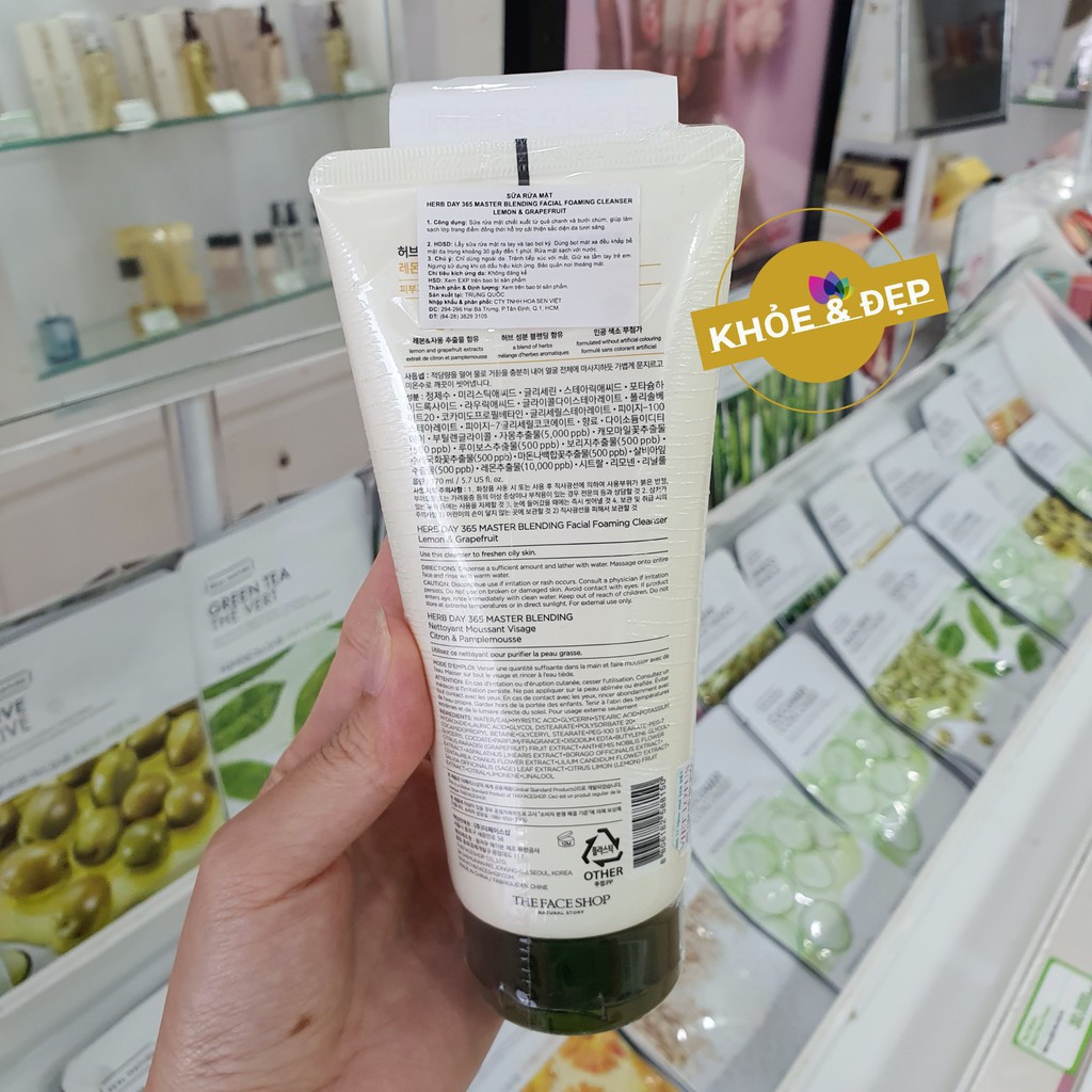 Sữa Rửa Mặt THEFACESHOP HERB DAY 365  FACIAL FOAMING CLEANSER LEMON & GRAPEFRUIT 170ml