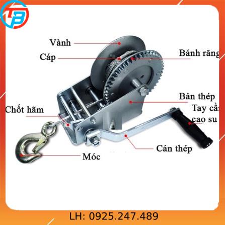 Tời quay tay 800lbs cáp 8m trọng tải 360kg