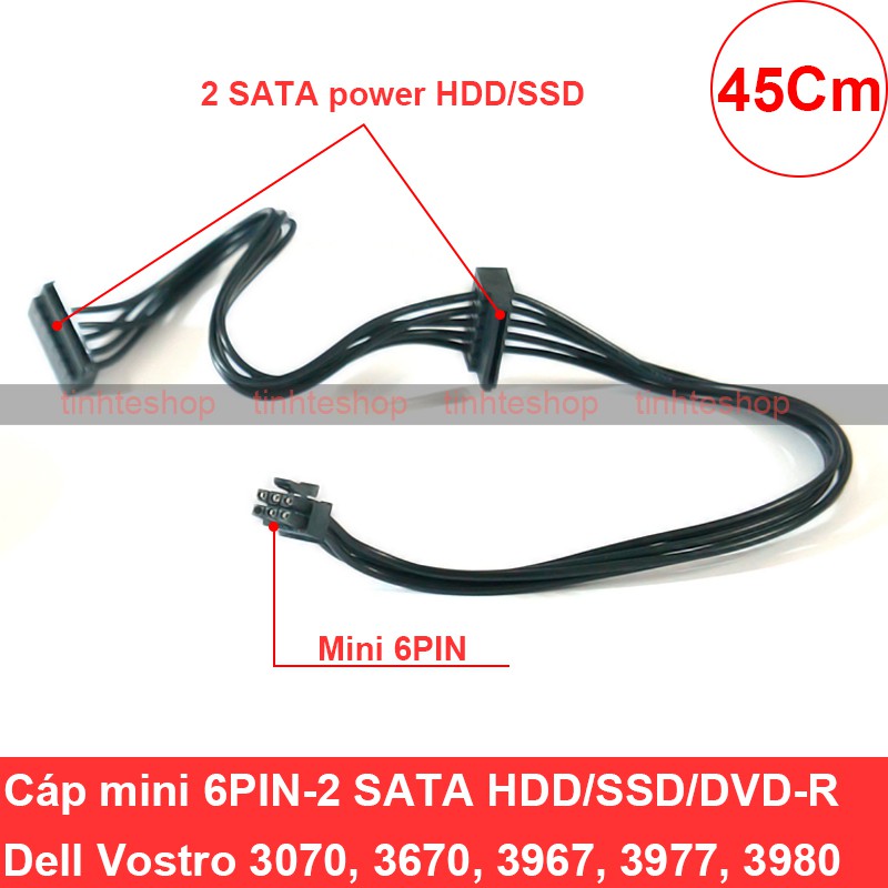 Cáp nguồn mini 6pin ra 2 SATA cấp nguồn ổ cứng HDD SSD DVD-R dùng cho Dell 3653 3650 3655 3252 3070 3670 3967 3977 3980