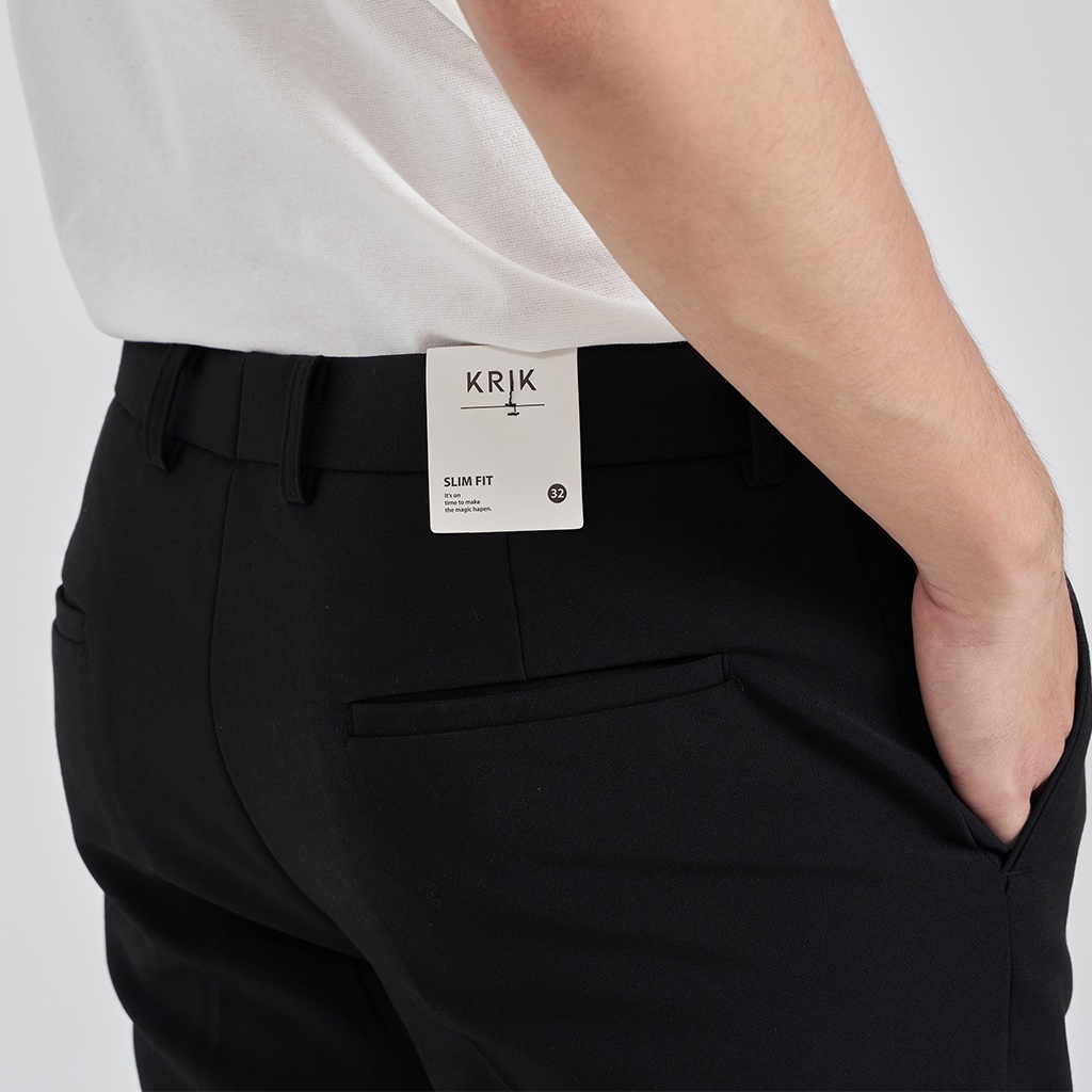 Quần Âu Nam KRIK Dáng Ngắn Đen Trơn Form Slimfit Côn Sẵn Xắn Gấu 0015