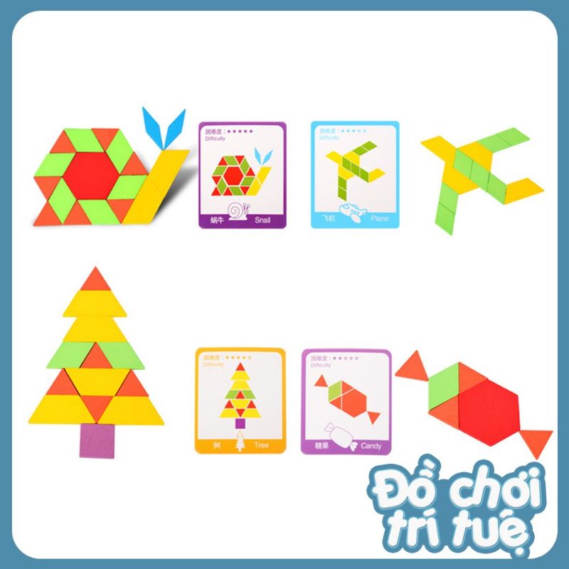 Bộ xếp hình tangram 155 chi tiết đồ chơi gỗ phát triển trí tuệ