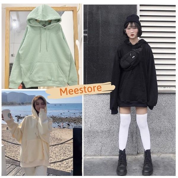 Áo Hoodie Trơn Unisex Mee Nữ - Form rộng tay bồng 4 màu Basic dành cho nam nữ phong cách Hàn Quốc