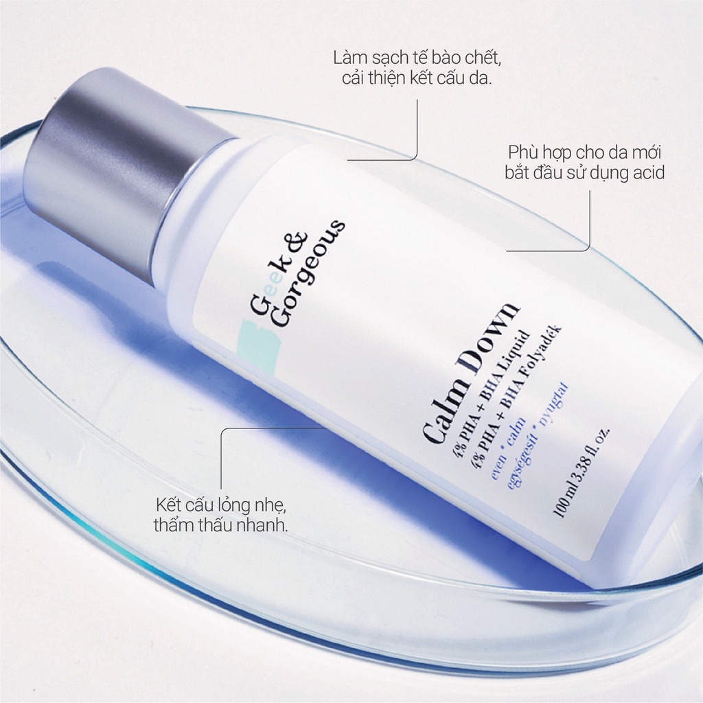 Dung Dịch Tẩy Da Chết, Làm Dịu Geek&Gorgeous Calm Down PHA+BHA 100ml