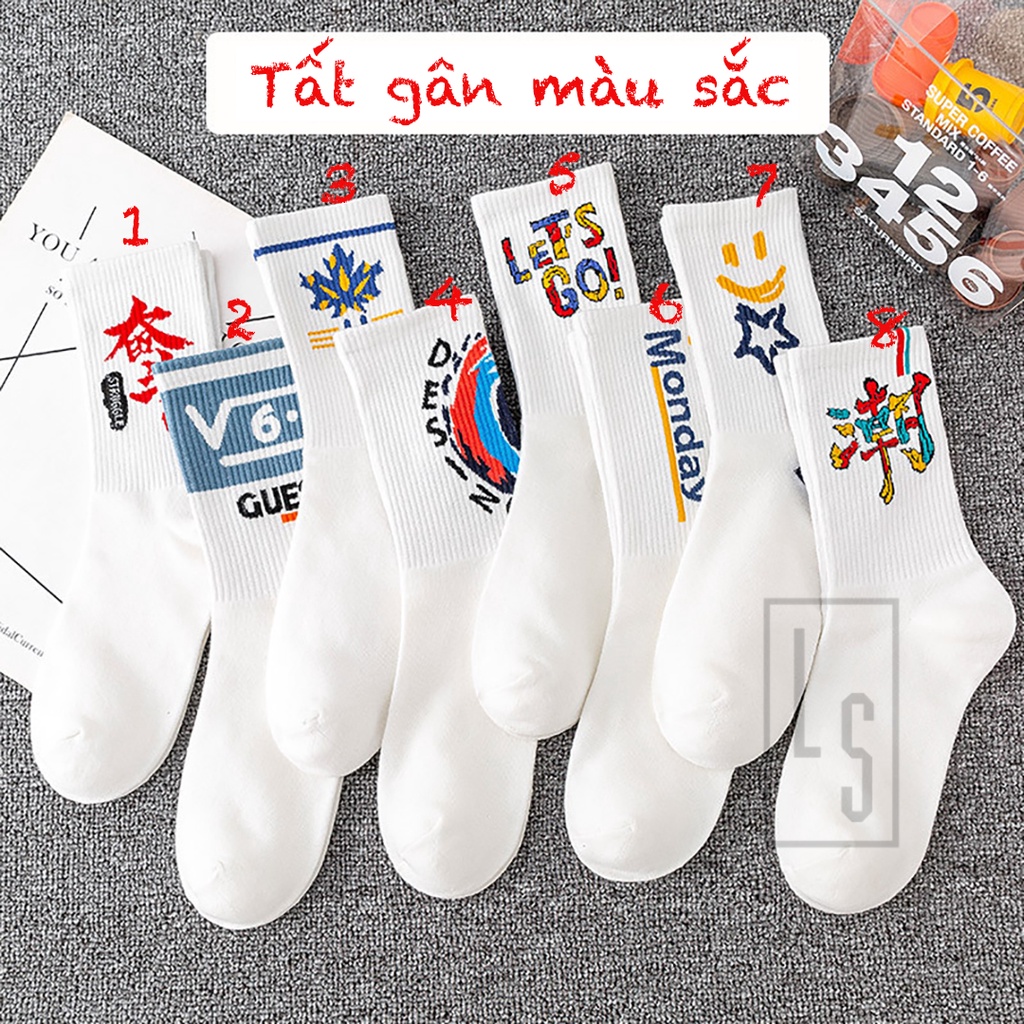 Vớ Cao Cổ Gân Trắng Chữ LETS GO  - Tất Cổ Cao Gân Trắng Get Go