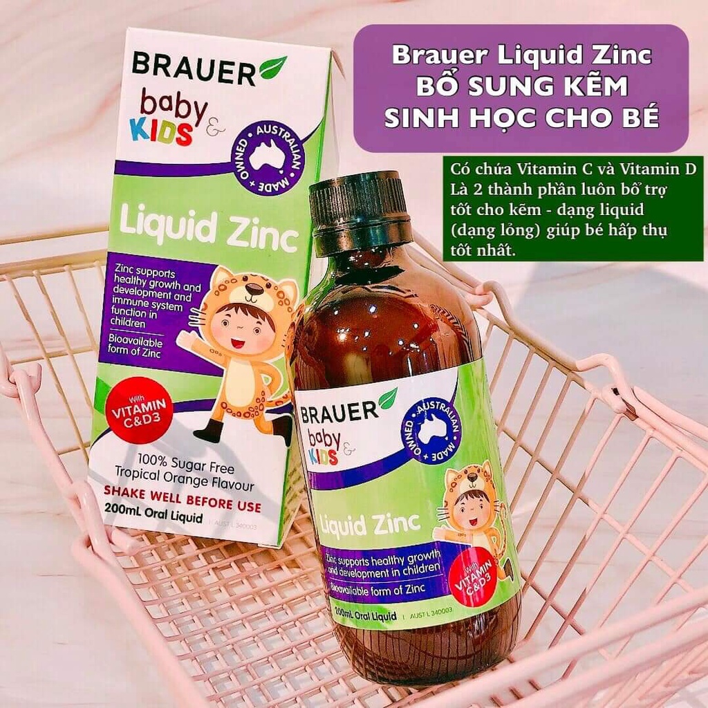 - BRAUER KIDS LIQUID ZINC 200ml - Bổ sung kẽm,C, D - hỗ sức khoẻ xương, răng, da và chức năng nhận thức