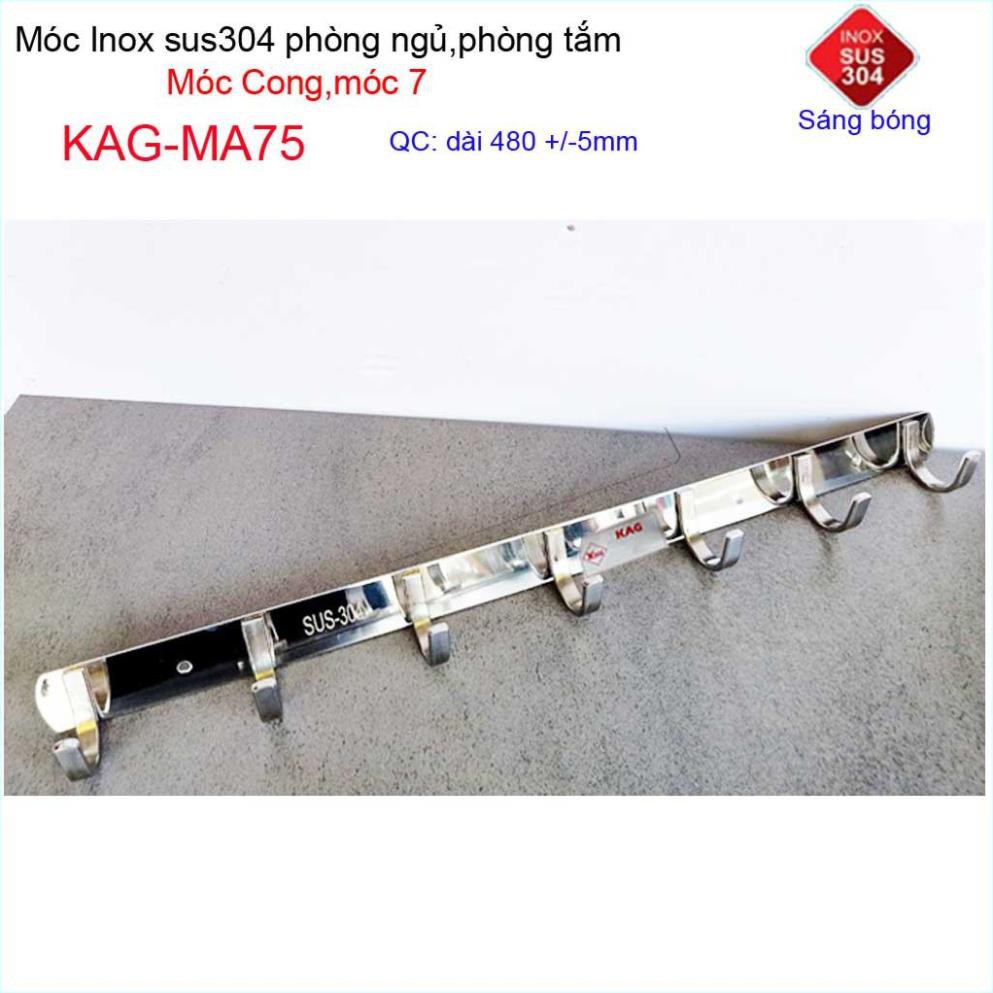 Móc cong treo quần áo inox 304 cao cấp dày, móc Kace 7 móc treo đồ nhà tắm KAG-MA75