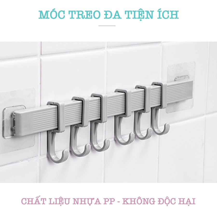 Thanh Treo Đồ 6 Móc Dán Tường Nhà Tắm,Nhà Bếp, Tủ Quần Áo không cần Khoan Đục Siêu Chắc G009