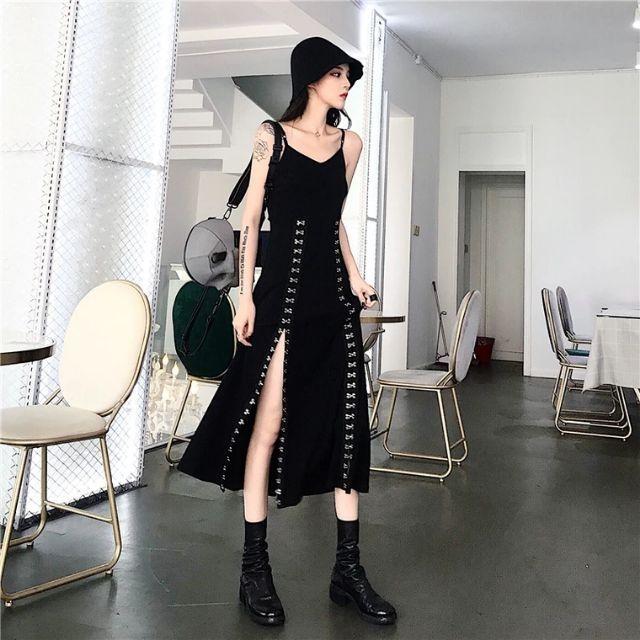 SET ÁO + VÁY XẺ ĐÙI SEXY ĐEN FULL