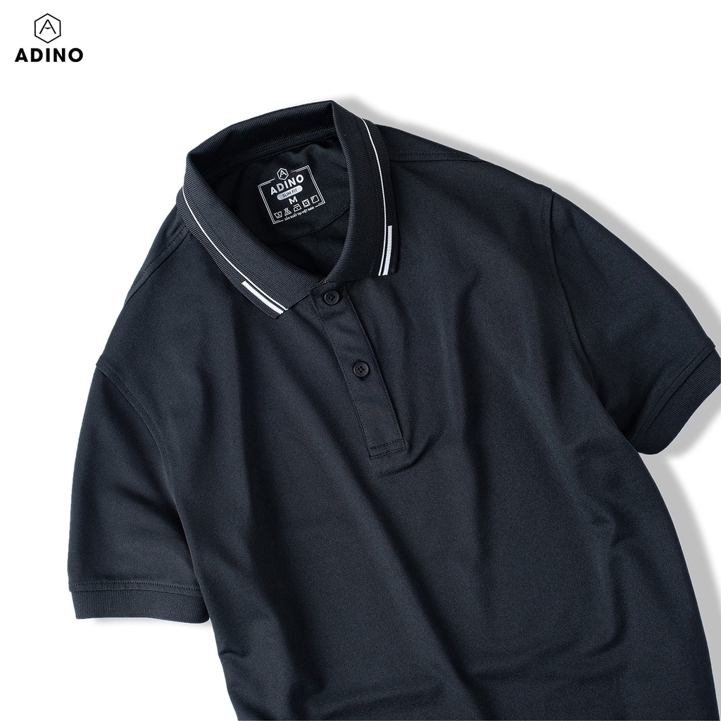 Áo polo nữ đen phối viền ADINO vải polyester cotton mềm không bai xù dáng công sở slimfit hơi ôm trẻ trung APN05