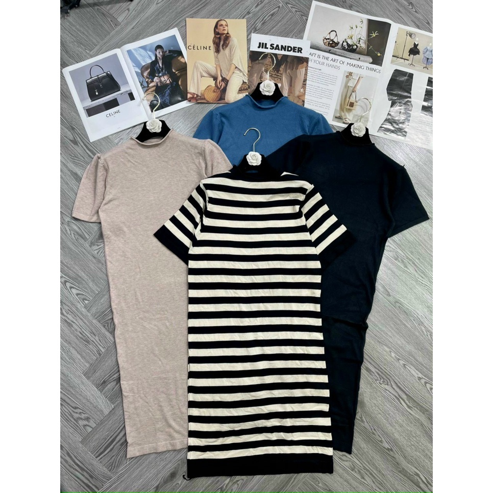 Đầm dáng suông cộc tay 4 màu trơn, váy len mỏng cộc tay cổ tròn không đường may VLMCT269 Tirahouse