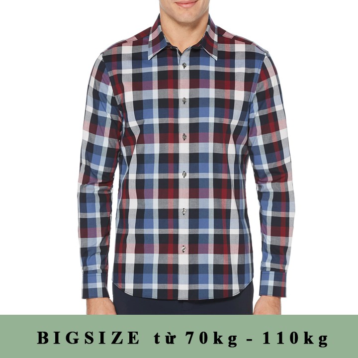 [BigSize từ 70kg - 110kg] Áo Sơ mi Nam Dài Tay Slim Fit - Vải Co Giãn Nhẹ Không Nhăn Sọc Caro Xanh Tím