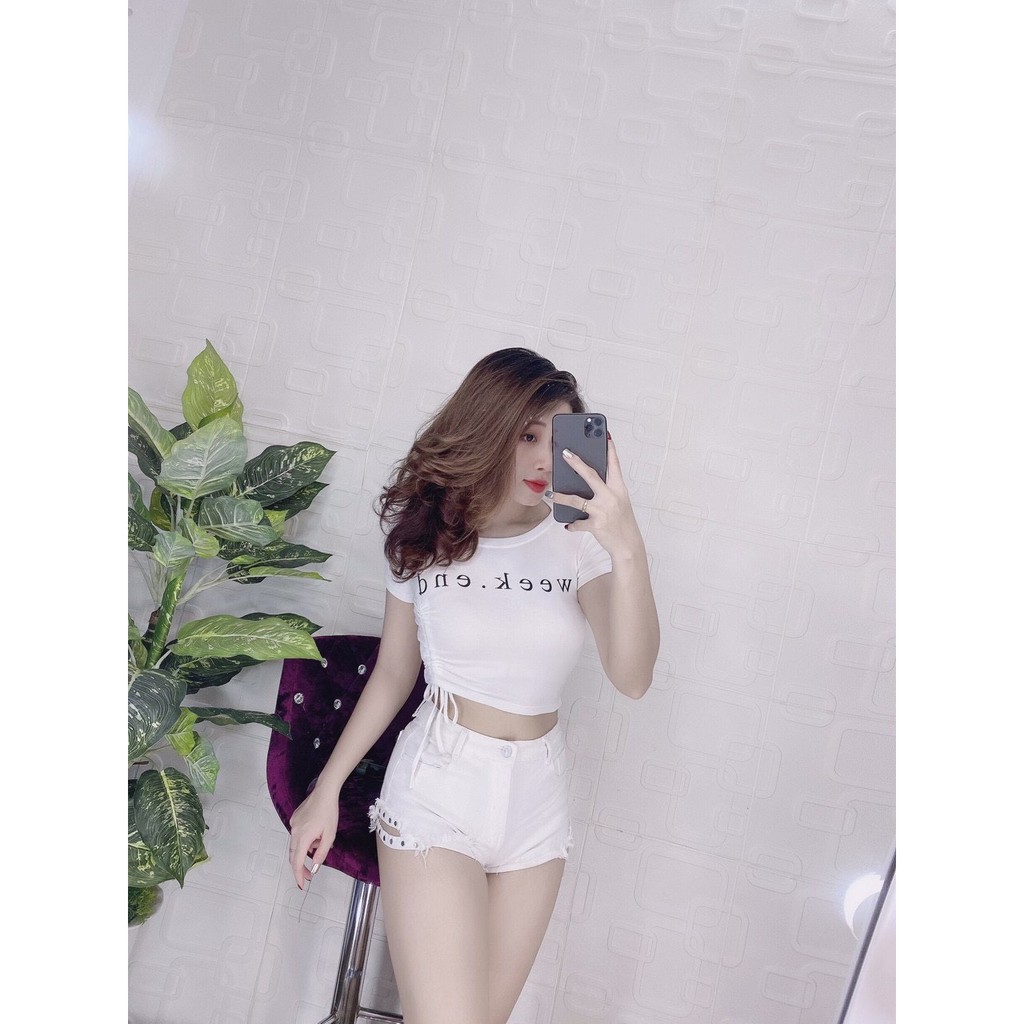 Áo thun bozip weekend rút dây bên xinh xinh