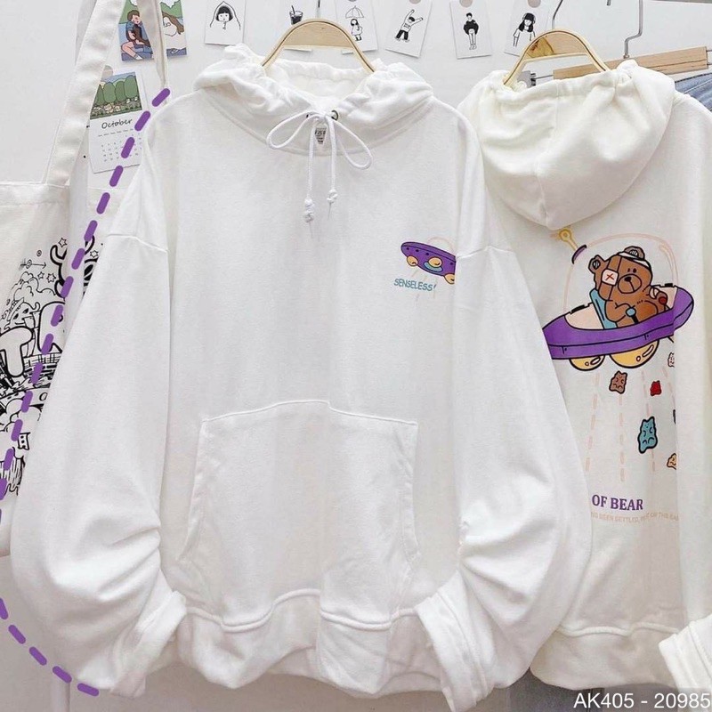 Áo Khoác Hoodie Nỉ Bông Tay Phồng Form Rộng Cánh Dơi In UF.O SWAETER HOODIE Nữ in GẤU U.F.O - AK 3405 | BigBuy360 - bigbuy360.vn