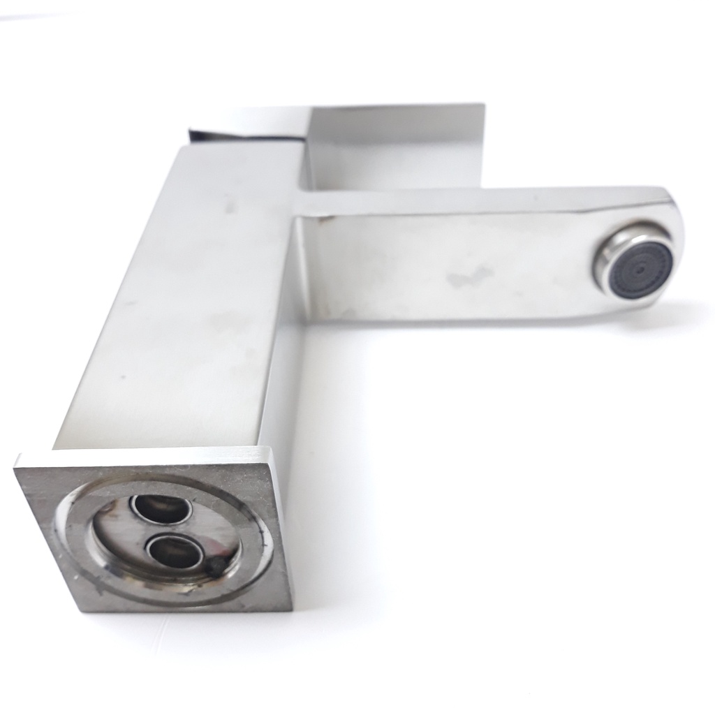 Vòi lavabo nóng lạnh inox 304 trụ vuông 18cm màu trắng mờ đặc trưng của inox phay cao cấp, sang trọng, lịch lãm