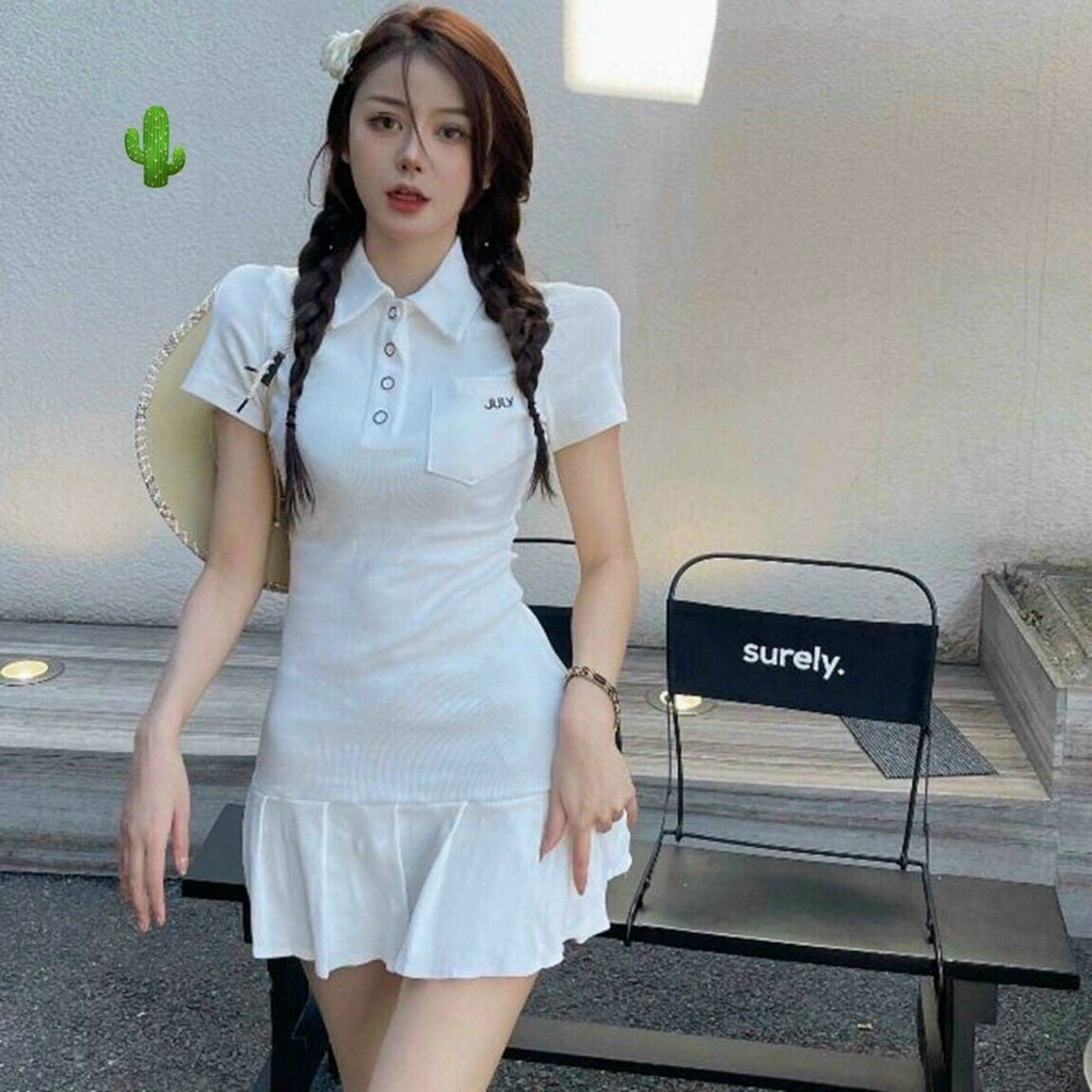ĐẦM POLO TRƠN ÔM BODY XẾP LI ĐUÔI CÁ PHỐI TÚI DỄ THƯƠNG (FREESIZE DƯỚI 55KG)