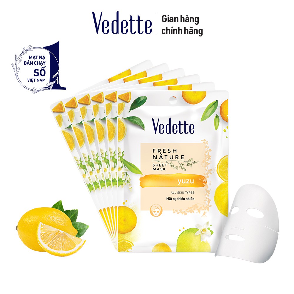 Combo 6 Mặt Nạ Thiên Nhiên Vedette Sáng Khỏe Tự Nhiên Fresh Nature Sheet Mask Set 22ml/ miếng