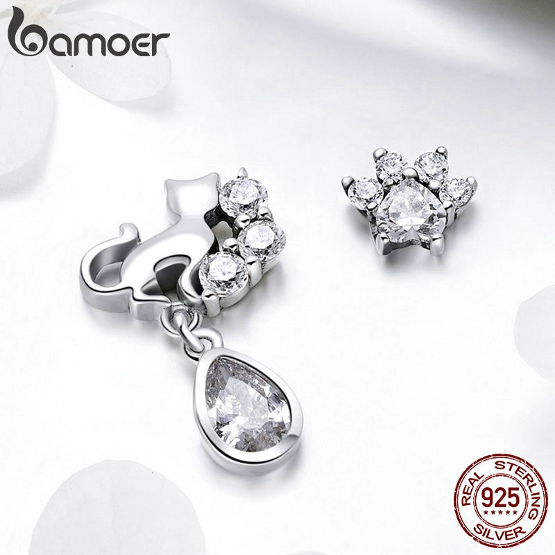Bamoer Bông Tai bạc 925 Hình Mèo Xinh Xắn Thời Trang 2018 sce424