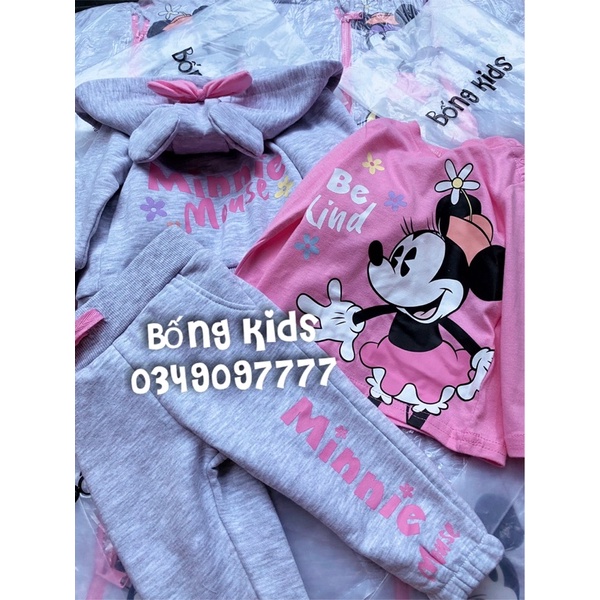 Bộ 3 Món Bé Gái Minnie Ghi/Hồng PR
