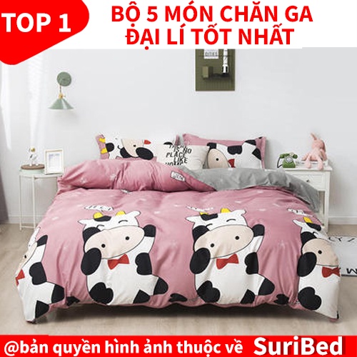 chăn ga💖FREESHIP💖bộ chăn ga 5 món họa tiết bò sữa baby CHANGABOBUA1R set bao gồm 1 chăn 1 ga 2 gối 1 gối ôm cao cấp