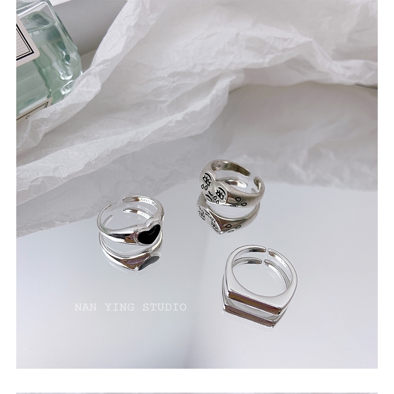 Nhẫn Hình Mặt Cười Màu Đen Phong Cách hip hop Cổ Điển Thời Trang Cho Nữ