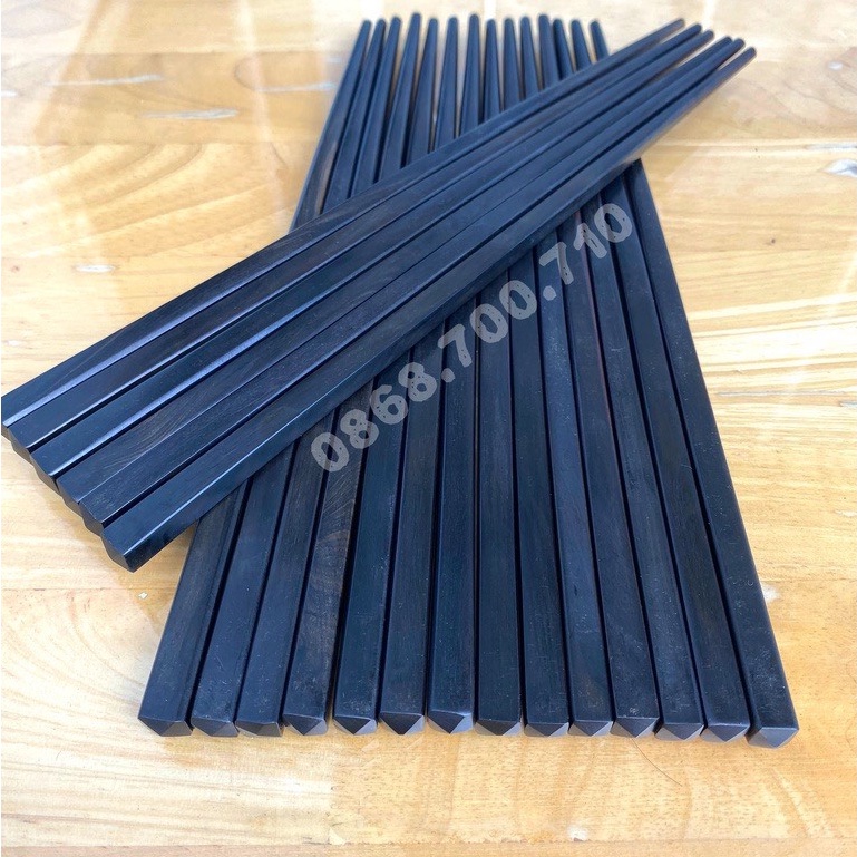 Đũa gỗ Mun sừng vuông trơn cao cấp - đen tự nhiên - Siêu bền - hàng đóng hộp cao cấp