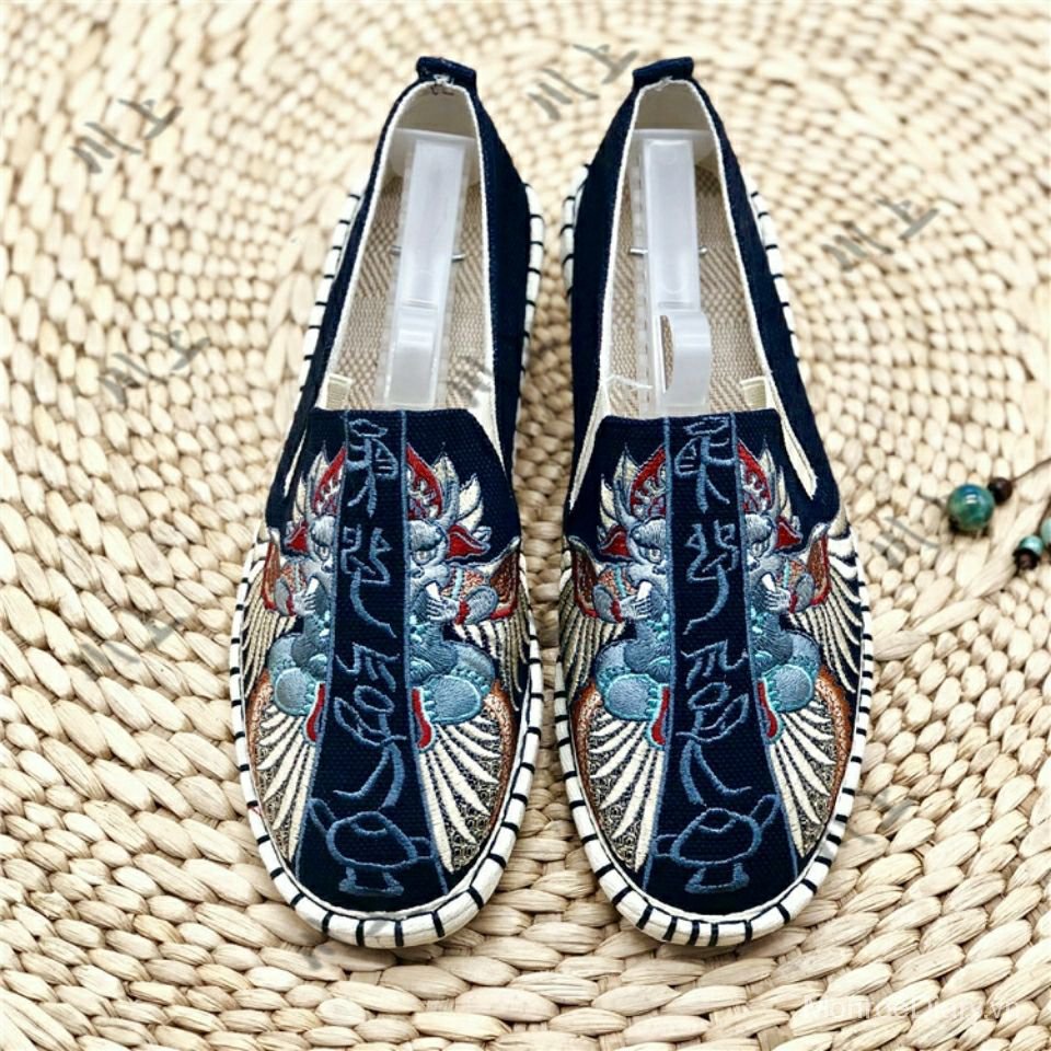 Giày canvas thêu họa tiết chim cổ điển thoáng khí phong cách thời trang Trung Quốc dành cho nam