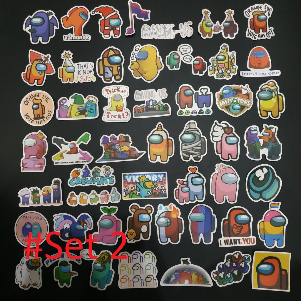 Set 45 sticker graffiti among us không thấm nước dán xe, laptop, mũ bảo hiểm, đàn, guitar, máy tính, điện thoại