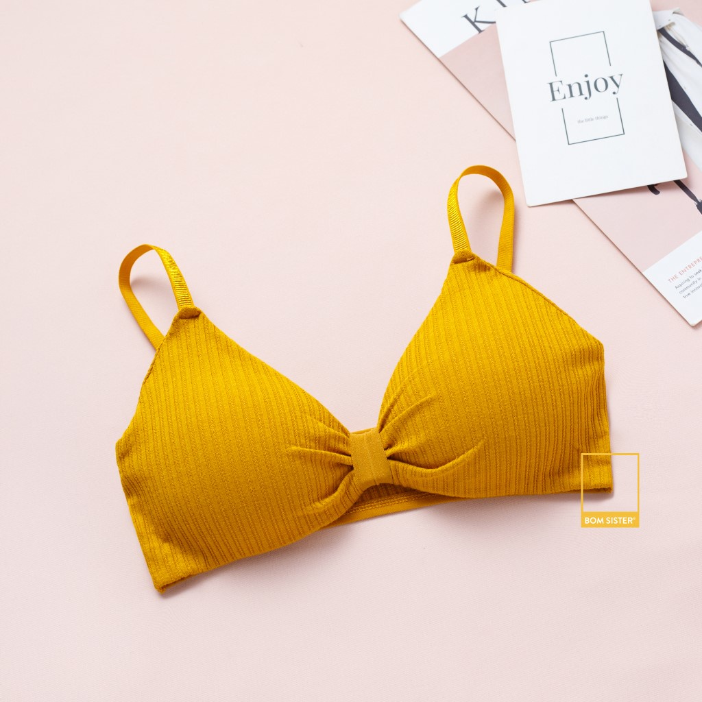Áo lót không gọng mút mỏng kiểu nơ dễ thương màu trơn nâng ngực tự nhiên BOM SISTER BR308 | BigBuy360 - bigbuy360.vn