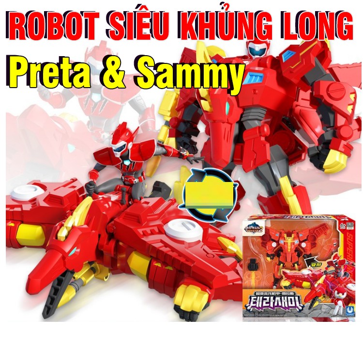 Mô hình miniforce Biệt đội siêu nhân nhí Robot siêu khủng long Preta hỏa thần và siêu nhân Sammy