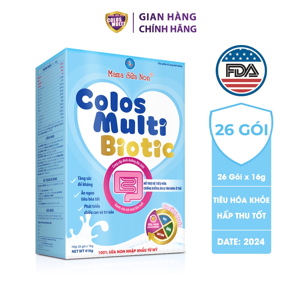 [Quà tặng độc quyền] Sữa non Colosmulti Biotic hộp 26 gói x 16g chuyên biệt cho trẻ táo bón, tiêu hóa kém