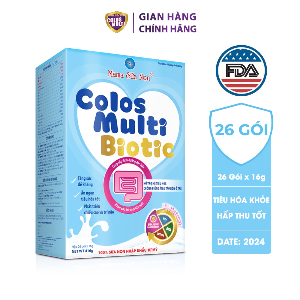 Sữa non Colosmulti Biotic hộp 26 gói x 16g chuyên biệt cho trẻ táo bón, tiêu hóa kém