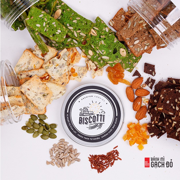 [Mã GROSALE giảm 10% đơn 150K] Bánh Biscotti Gạch Đỏ Siêu Hạt, Không Đường Ngọt Từ Gạo Lứt Và Mật Ong, Chuẩn Ăn Kiêng
