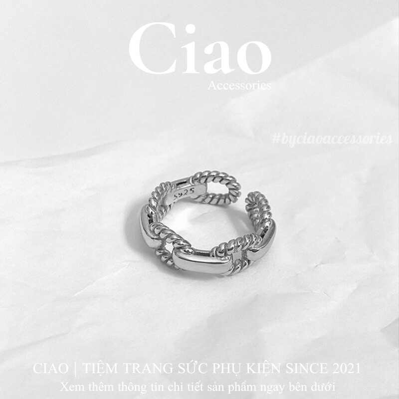 Nhẫn mạ bạc S925 thiết kế bản xích mã 30 & 58 phong cách trendy Ciao accessories