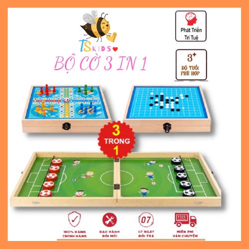 Đồ chơi thông minh bộ cờ đa năng 3 trong 1 cờ búng, cờ caro, cờ cá ngựa bằng gỗ cao cấp cho bé TS Kids Shop