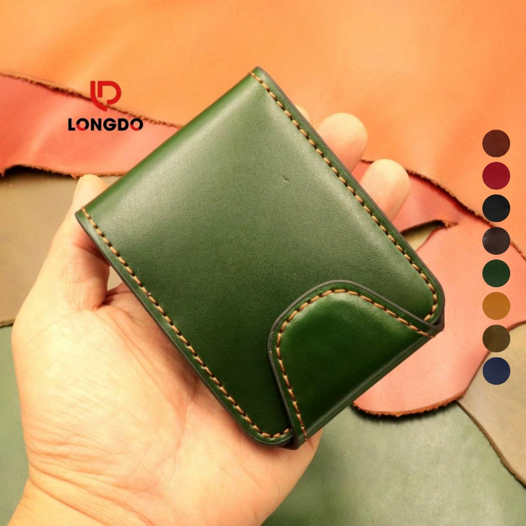 Ví sen 5, ví nam xanh lá cây da bò thật - Bảo hành 5 năm - Hàng chính hãng thương hiệu Longdo Leather
