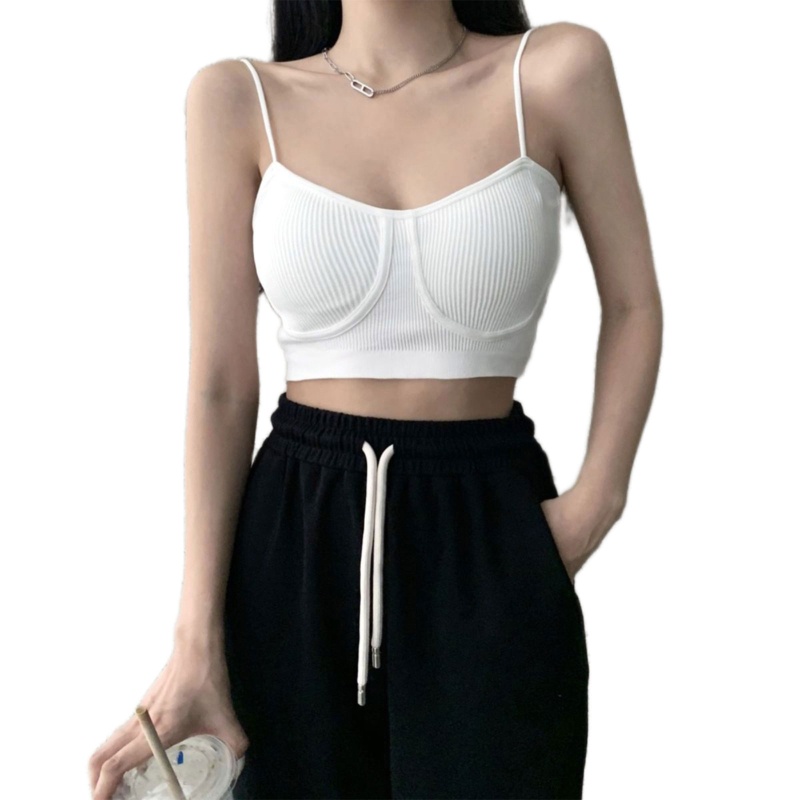 Áo Croptop Hai Dây Màu Sắc Trơn Có Mút Đệm Ngực Thời Trang Cho Nữ