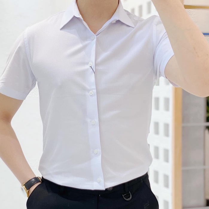 Áo Sơ Mi Vải Đũi Ngắn Tay Thêu Chữ Ấn Tượng 252 Mát Mịn Chống Nhăn Chống Xù Kiểu Dáng Trẻ Trung - Hazo
