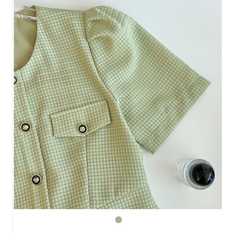 Mori A-letter small fragrant dress 2022 dress women's summer new high-end green French skirt to cover their bellies