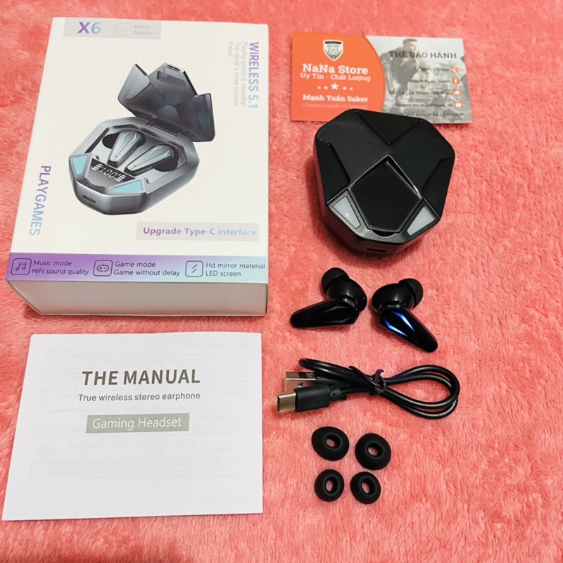 Tai Nghe Bluetooth Chơi Game X6 , Độ Trễ 40Ms , Công Nghệ VCV 8.0 , Có Game Mode