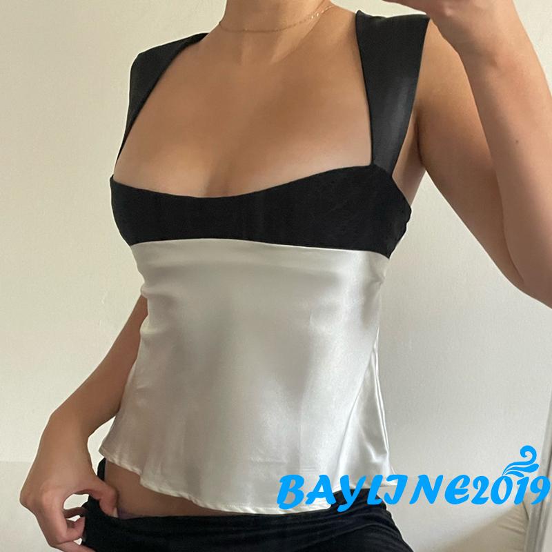 Áo Tank Top Cổ Thấp Cắt Thấp Màu Sắc Thời Trang Mùa Hè Xinh Xắn Cho Nữ