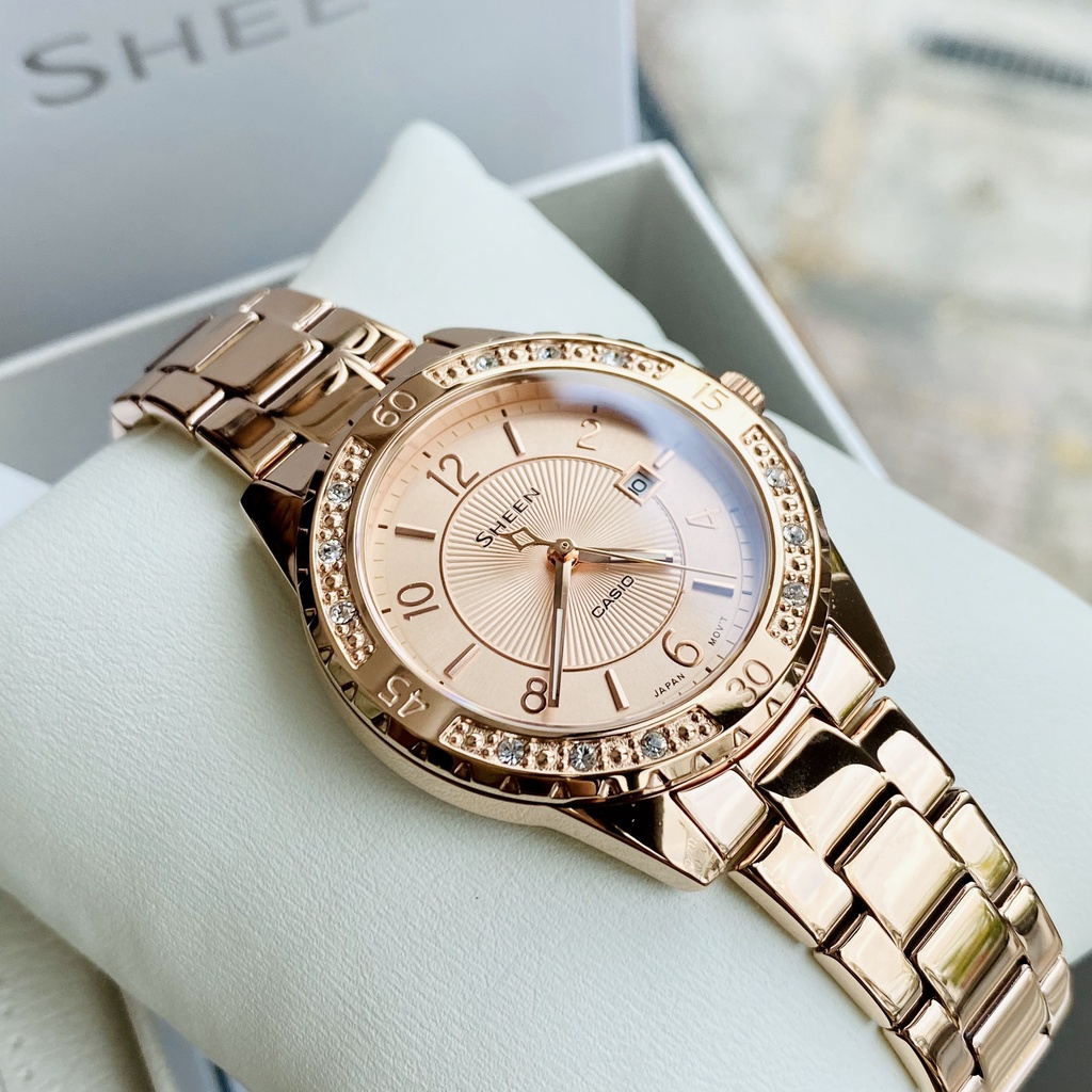 Đồng hồ nữ cao cấp Casio SHEEN SHE 4532PG-4A Dây thép không gỉ kính Sapphire - Chống nước 5ATM Bảo hành 1 năm Hyma watch