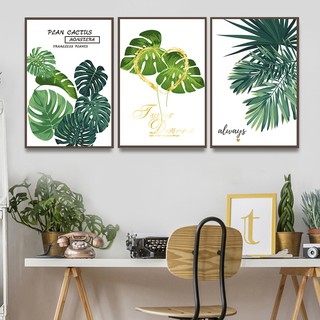 Bộ 3 tranh canvas treo tường lá cây nhiệt đới IB4795 - 35 x 50 x 3 tranh