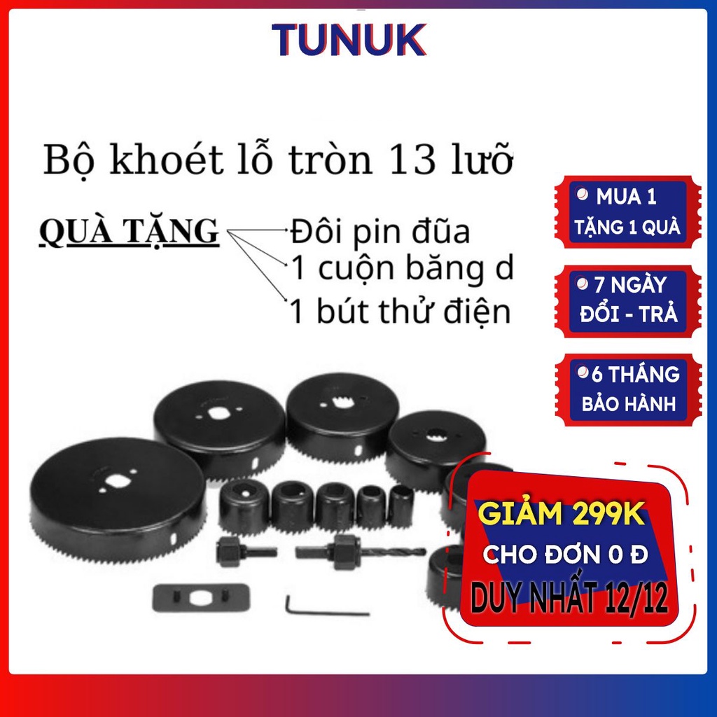 Mũi Khoan Khoét Lỗ Tròn Thạch Cao, gỗ - 13 size vành khoét 19, 22, 25, 28, 32, 38, 44, 54, 64, 76, 89, 102, Ø127mm